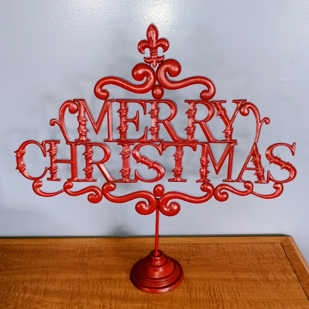 Newport Home Interiors Fleur-De-Lis Red Metal Merry Christmas Sign 25" X 27"